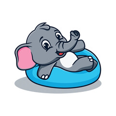 cartoon illustration design of a cute and kawaii elephant sitting on a beanbag