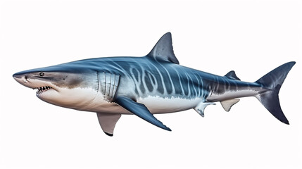 High-Resolution Illustration of a Great White Shark with Detailed Markings on White Background