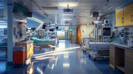 Modern High-Tech Hospital Ward with Advanced Medical Equipment