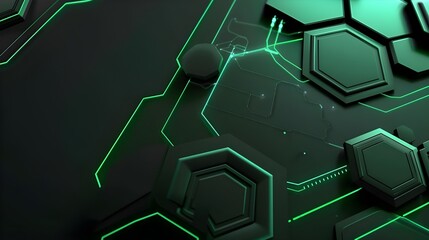 Fototapeta premium abstract green and black technology background with simple shapes and copy space