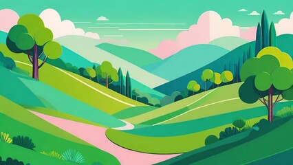 Obraz premium Stylized mountain landscape, vibrant hills