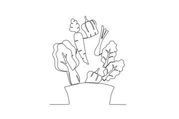 Single continuous line drawing of a Vegetable basket ,world vegetarian day concept. One line draw design vector illustration
