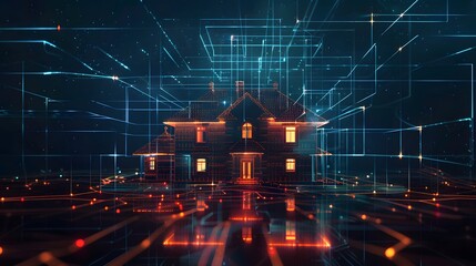 Obraz premium House in a Technology, Smart Home design, House with technology line, which in Generate AI