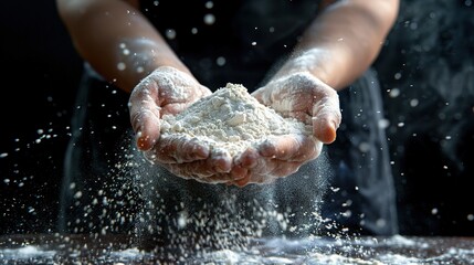 Fototapeta premium One man held flour in his hands