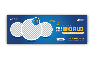 Travel Facebook cover social media banner and web banner template design. Tourism travel Facebook cover banner ads design for travel agency illustrator vector design template