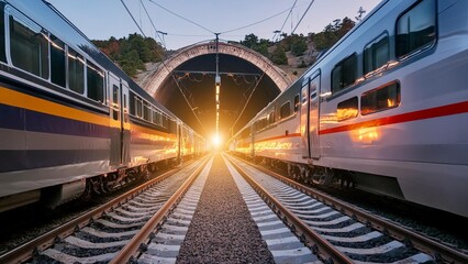 Naklejka premium electric bullet train passes through the tunnel