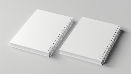 two white spiral notebook mockups, one on the left and another on right side of page
