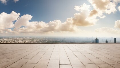 Elevated View: Empty Floor Against Blue Sky and White Clouds