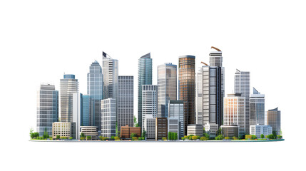 Modern Cityscape Buildings Isolated on Transparent Background for Urban Design Use
