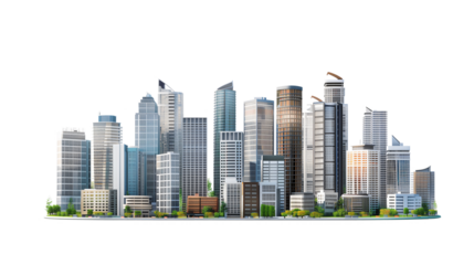 Modern Cityscape Buildings Isolated on Transparent Background for Urban Design Use