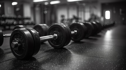 Fototapeta premium A row of dumbbells in a gym, ready for a workout.