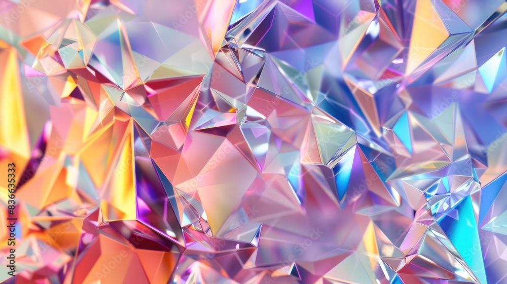 Wall mural close up of colorful geometric crystal texture background, 3d rendering. generative ai image