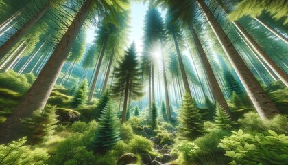 Naklejka premium An image of an Alpine forest canopy