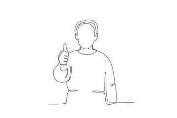 Single continuous line drawing of a grandfather giving thumbs up symbol, elderly people day concept. One line draw design vector illustration
