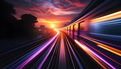 Obraz premium High-Speed Train at Sunset