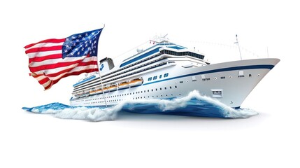 Luxury American Flag Cruise Ship on White Background
