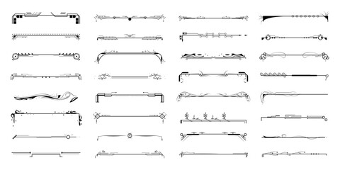 Set Black Simple Line Collection Doodle Border Elements Vector Design Style Sketch Isolated Illustration For Banner