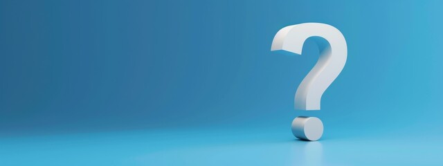 Naklejka premium 3D question mark on blue background with copy space in the style of minimalism