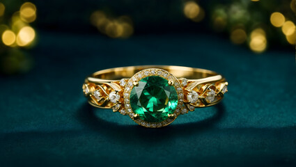 A stunning ring design adorned with a bright green gemstone glimmering in the light