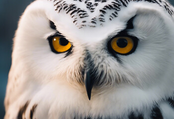 Close-up with the portrait of a polar owl