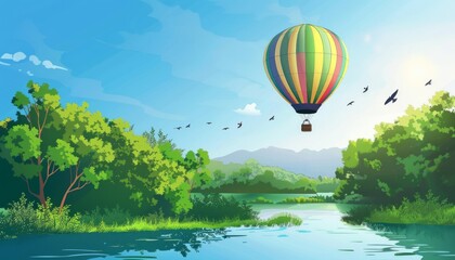 Serene Summer Skies: A River's Reflections with a Touch of Adventure