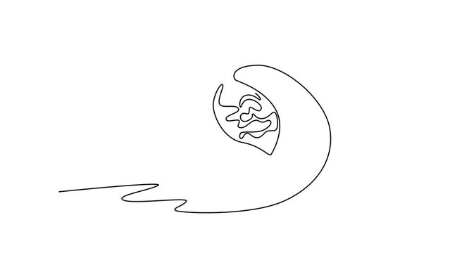 Animated self drawing of continuous line draw half sliced healthy organic sweet orange peach for orchard logo identity. Fresh fruitage concept for fruit garden icon. Full length single line animation