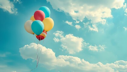 Obraz premium Up, Up, and Away: Vintage Striped Helium Balloons Soar through Summer Skies