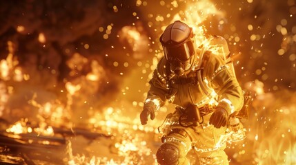 Fototapeta premium firefighter battling a fireball 