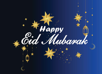 Simple and Modern Eid Card, happy Eid Mubarak celebration template, blue eid card