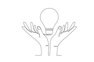 Single continuous line drawing of a Hand and light bulb, national electricity day concept. One line draw design vector illustration
