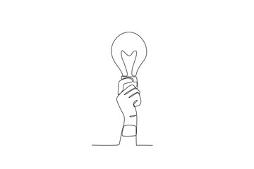 Single continuous line drawing of a Hand holding a light bulb, national electricity day concept. One line draw design vector illustration
