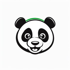 Cute cartoon panda bear head with green headband.