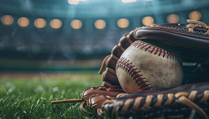 Summer Olympics Sport Competition Image with Baseball and Gloves on Stadium Background