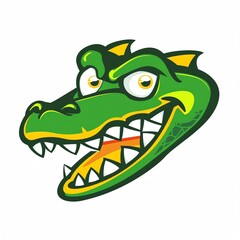 Cartoon illustration of a fierce, green crocodile with sharp teeth and a wide open mouth.