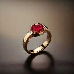 A stunning ring design adorned with a bright red gemstone
