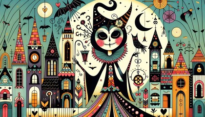 día de los muertos, pintura facial, arte, arte gótico, bruja, calabaza, cuervo, murciélago, embrujo, pócima, hada, calavera, ilustración, cuento, storybook, retrato, cara, muñeca, fantasía, estilo, zo