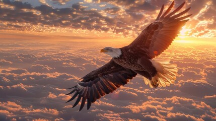 Obraz premium Side view of a majestic eagle in full ascension