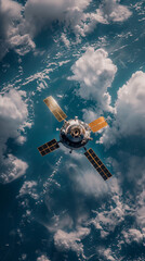 Satellite Orbiting Earth Above Clouds - Space Technology and Exploration