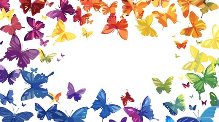 Border of pixel art rainbow butterflies