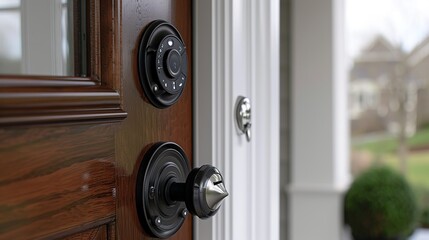Fototapeta premium A close-up of a smart door lock interface, showing secure access control and home automation features. Minimal and Simple,