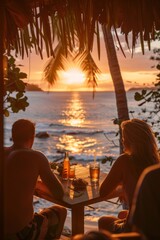 Group of friends drinking cocktails at a beach bar