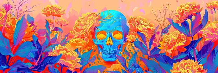 Calavera, floral, colorful, --ar 3:1 --sref 909 Job ID: 8aca7114-2866-4914-90e5-25e881092870