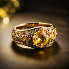 A stunning ring design adorned with a bright yellow gemstone glimmering in the light