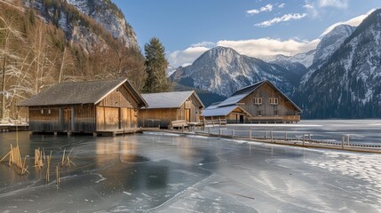 A charming wooden cabin with a wrap-around porch, set in a grassy meadow in the mountains,