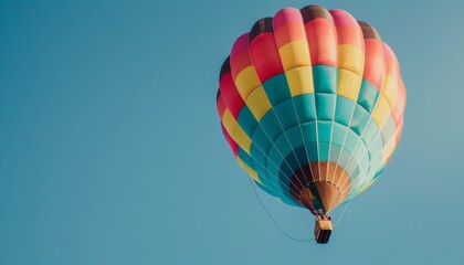 Obraz premium Colors in the Sky: The Majestic Flight of a Multicolored Hot Air Balloon