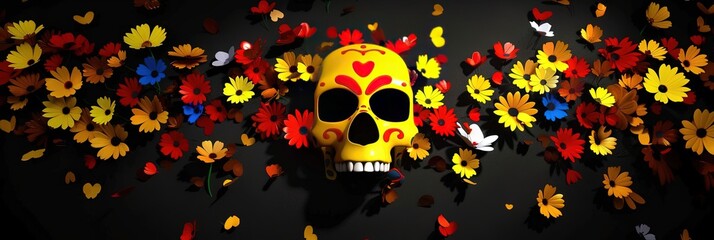 Calavera, floral, colorful, --ar 3:1 --sref 1008 Job ID: 8df3dcab-0d94-4b7e-a76a-3f9eb78ee0d9