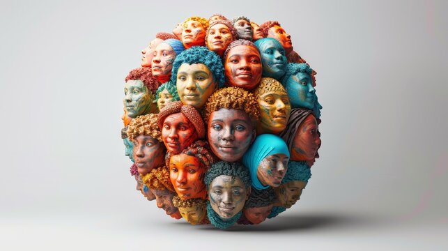 Global Diversity: A 3D vector illustration of diverse faces from different cultures around the world