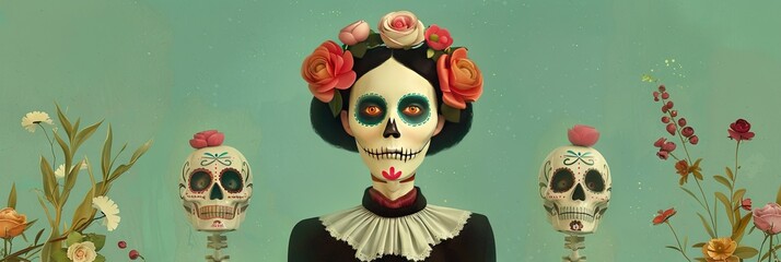 Fototapeta premium Calavera, floral, colorful, --ar 3:1 --sref 1056 Job ID: 14c86a85-d04e-4e66-9173-d7d631ad76f6