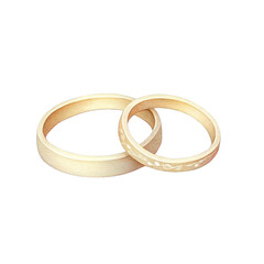 Two elegant gold wedding bands symbolizing love and commitment, perfect for engagements, weddings, anniversaries, or jewelry collections.on transparent background