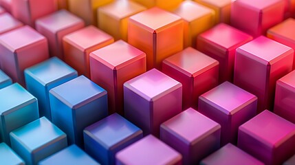Obraz premium A repeating pattern of cubes in various sizes, with each face shaded in different hues, giving a 3D illusion effect. Minimal and Simple,